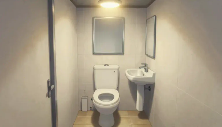 Visual representation of "lavatory" - A room or enclosed area having a toilet and sink for washing hands and face