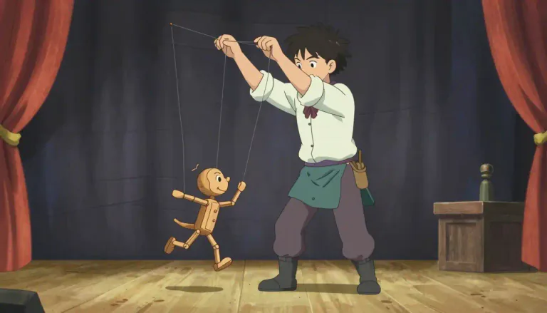 Visual representation of "puppeteer" - A person who operates a puppet