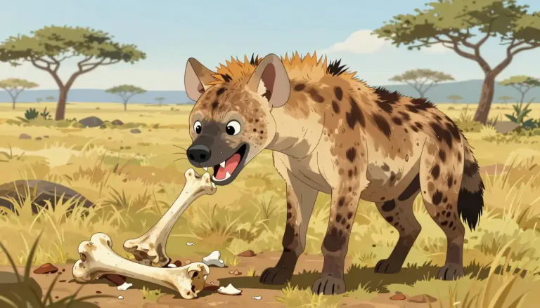 Visual representation of "hyena" - A wild animal from Africa and Asia that has a laugh-like sound and is known to eat other animals' leftovers.