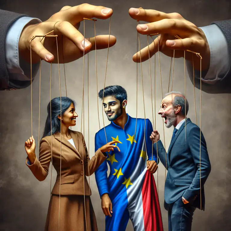 Visual representation of "triangulation" - A technique in psychology and social sciences where a person gains control over a situation by indirectly manipulating two others.
