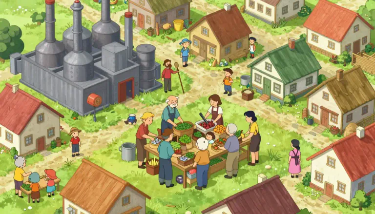 Visual representation of "marxism" - A political and economic theory where all property is publicly owned and each person works and gets paid based on their abilities and needs.