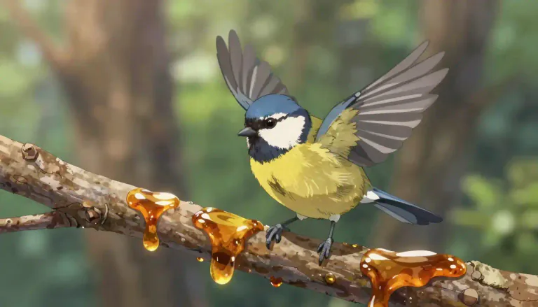 Visual representation of "birdlime" - A sticky substance spread on branches to trap small birds