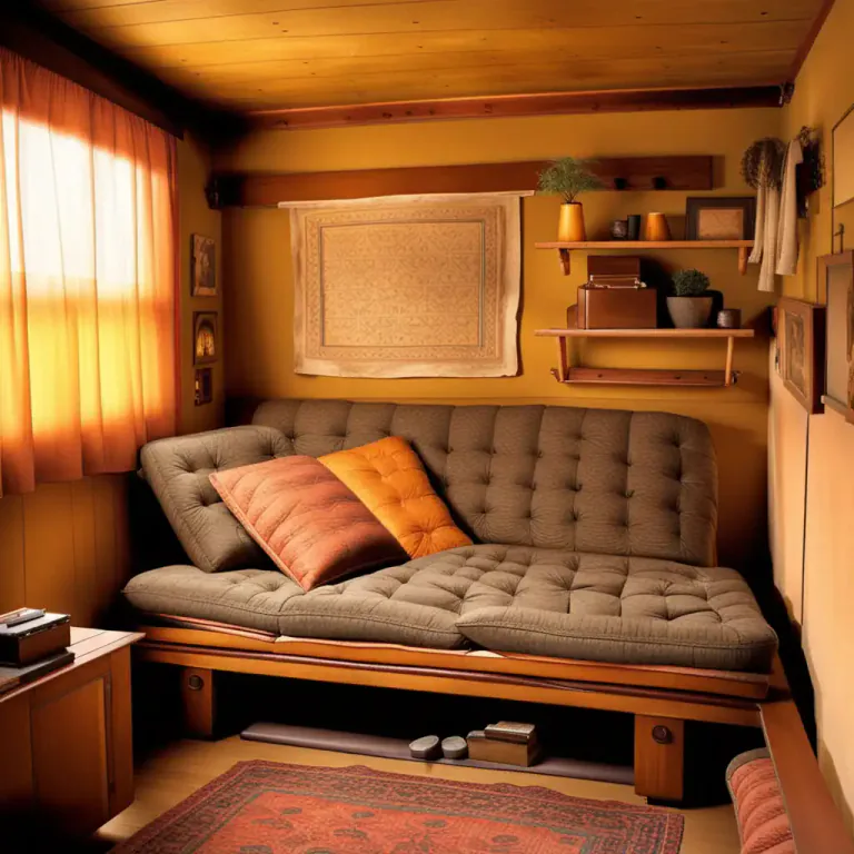 Visual representation of "futon" - In Western countries, a futon is a sofa that unfolds into a bed, consisting of a thin mattress and a frame that can be positioned to sit, lie, or sleep.