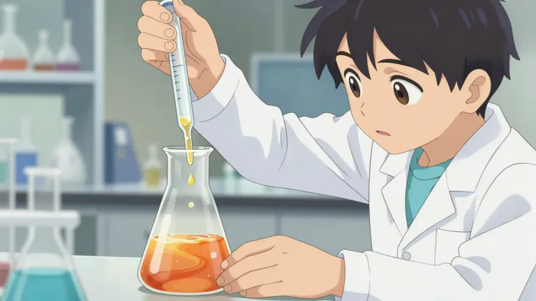 Visual representation of "titrate" - To gradually add one solution to another until a chemical reaction is complete
