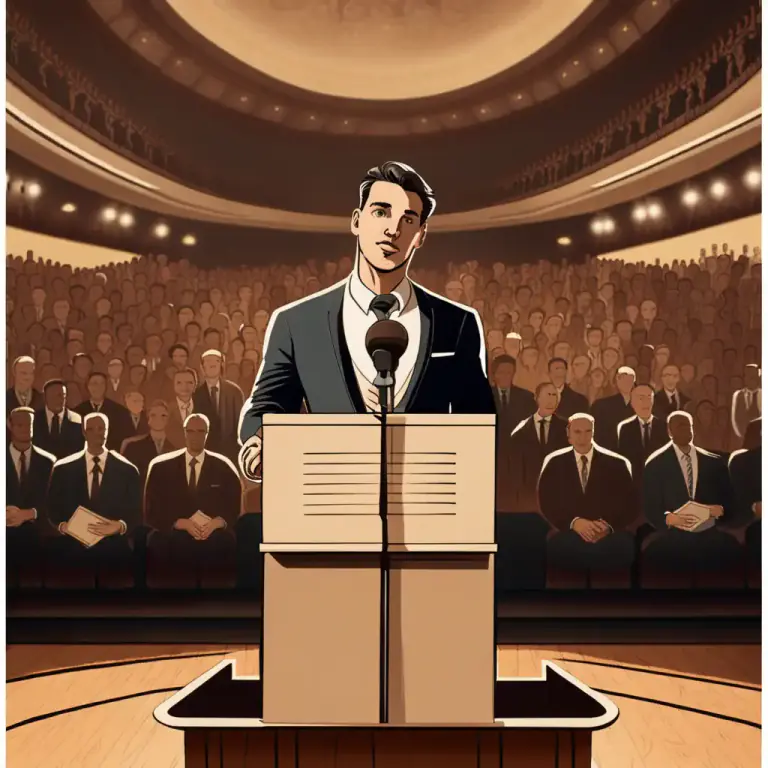 Visual representation of "speak" - To make a formal speech to a group of people.