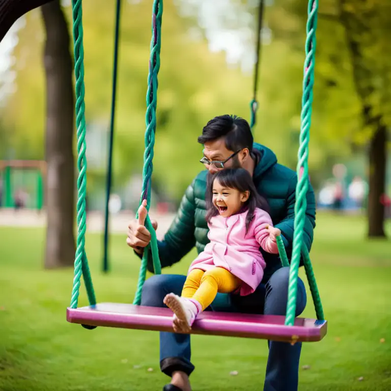 Visual representation of "swing" - A seat suspended by ropes or chains, on which someone may sit and swing back and forth
