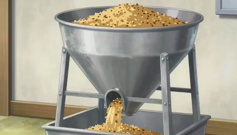 Visual representation of "hopper" - A container for a loose material that discharges the material through its bottom.