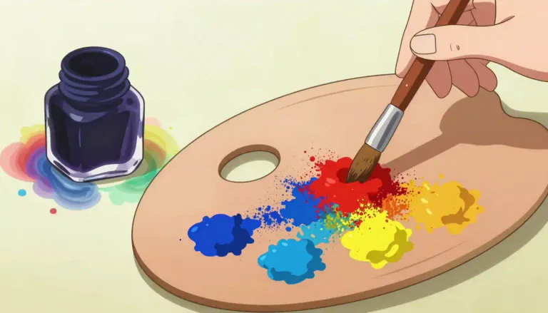 Visual representation of "pigment" - A natural or synthetic substance that gives color to other materials, like paint, ink, or the human body.