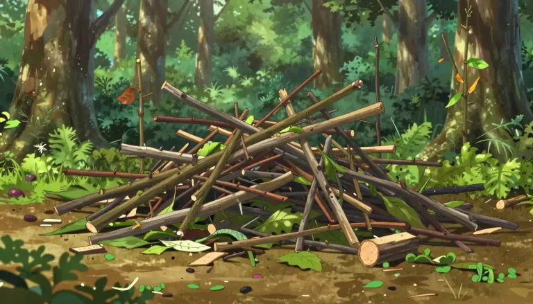 Visual representation of "brushwood" - Small branches, twigs, leaves and other plant material, often discarded after cutting a tree or cleaning a garden