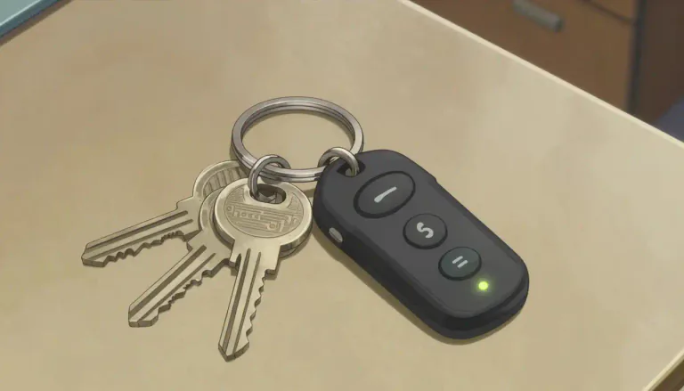Visual representation of "fob" - A small item that you connect to your keys so you can find them or open something with them.