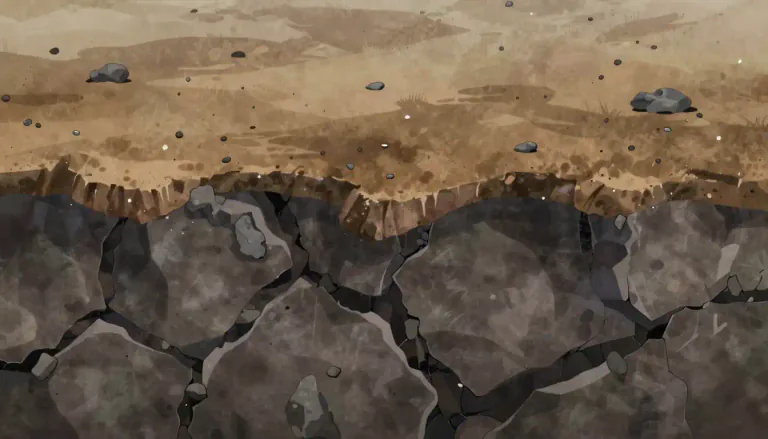Visual representation of "bedrock" - The solid rock beneath surface materials such as soil and gravel