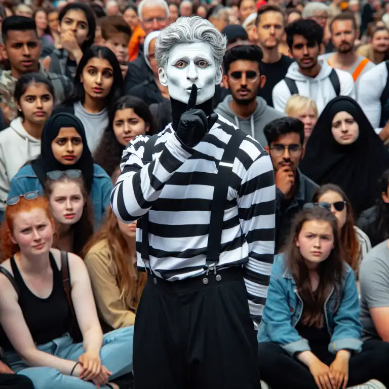 Visual representation of "mime" - A person who performs mime.