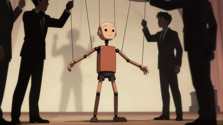 Visual representation of "puppet" - Someone who is controlled by others and does exactly what they are told to do.