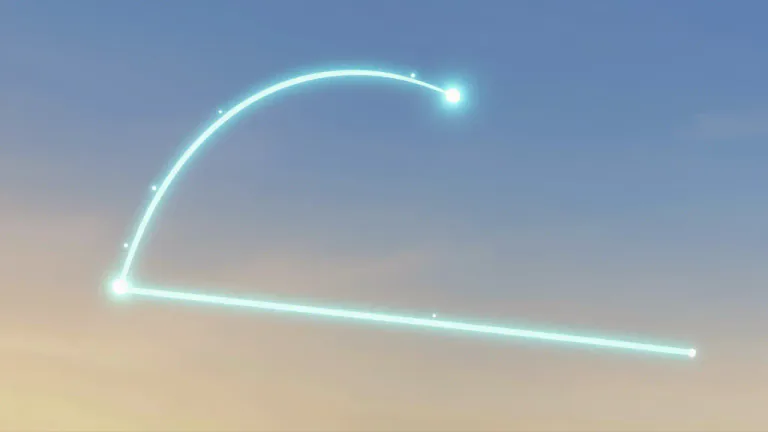Visual representation of "parabola" - A curve where any point is at an equal distance from a fixed point and a fixed line.