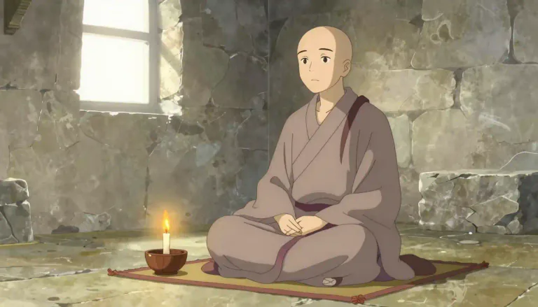 Visual representation of "ascetic" - A person who chooses to live in a simple way, without the usual physical pleasures and comforts, usually for religious reasons