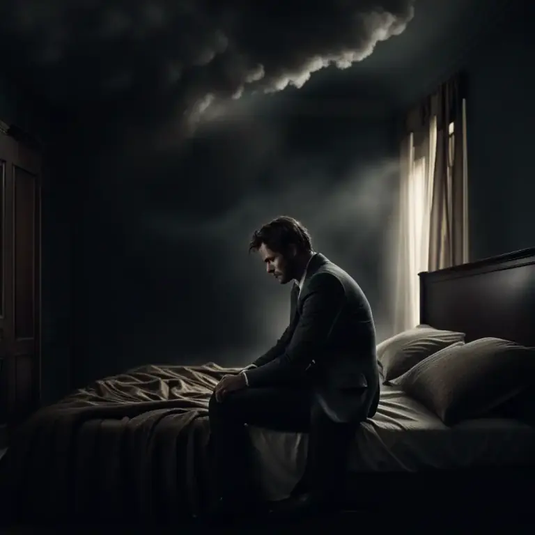 Visual representation of "under a cloud" - In a state of unhappiness or gloominess.