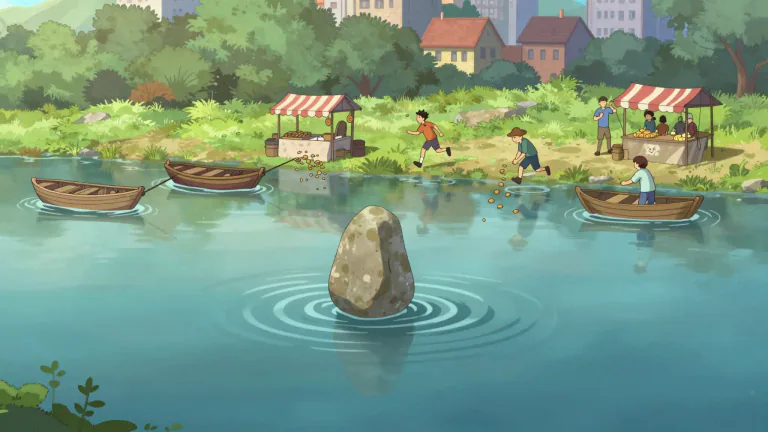 Visual representation of "ripple" - A situation in which one action or event causes several other events to happen one after the other