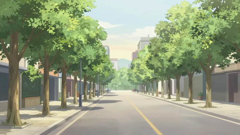 Visual representation of "avenue" - A wide, straight road with trees at both sides, often in a city