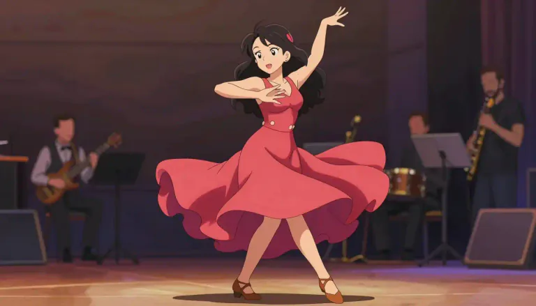 Visual representation of "dance" - To move your body in a way that goes with the rhythm and style of music that is being played