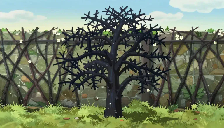 Visual representation of "blackthorn" - A small tree or shrub with dark bark and sharp thorns, often used for hedges.