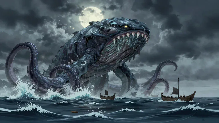 Visual representation of "kraken" - A legendary sea monster of giant size in Scandinavian folklore.