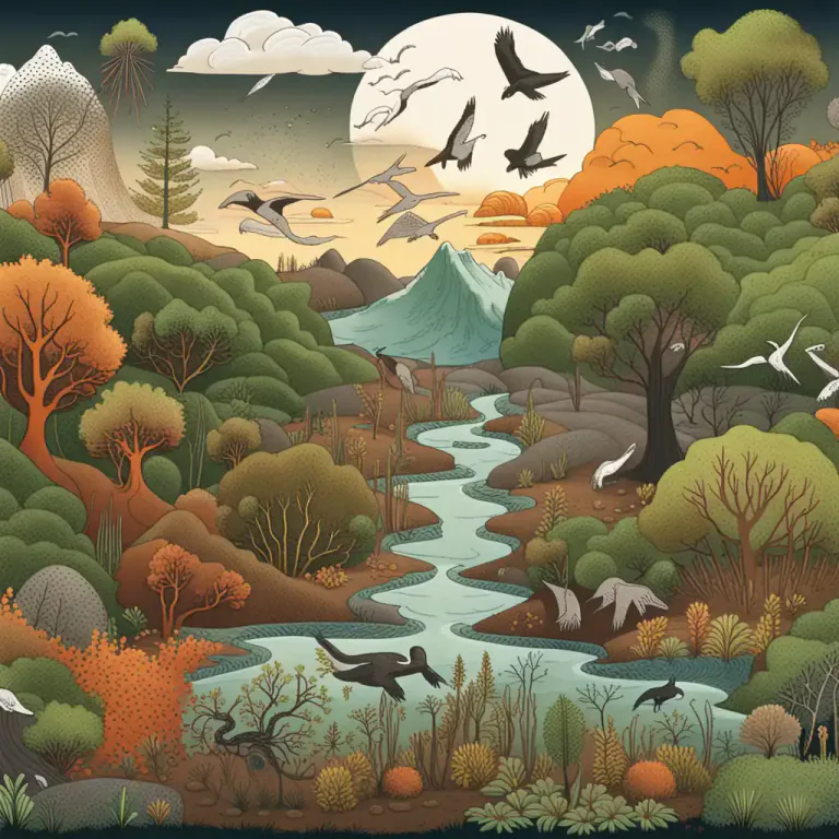 Visual representation of "ecosystem" - A network of interactions between a community of organisms and their environment.