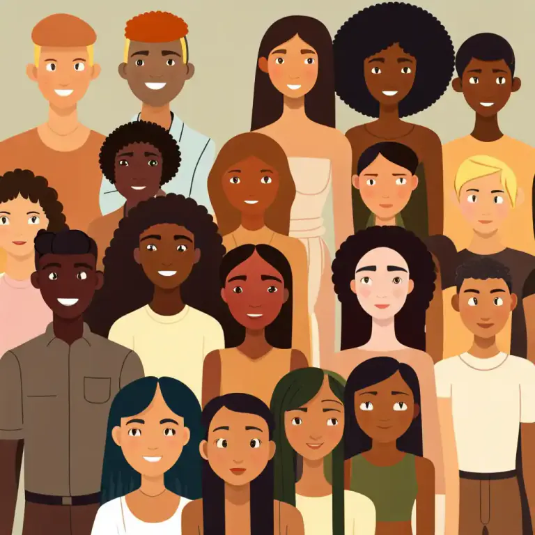 Visual representation of "race" - A group of people who share the same physical characteristics which are passed on from generation to generation. For example, skin color, hair type.