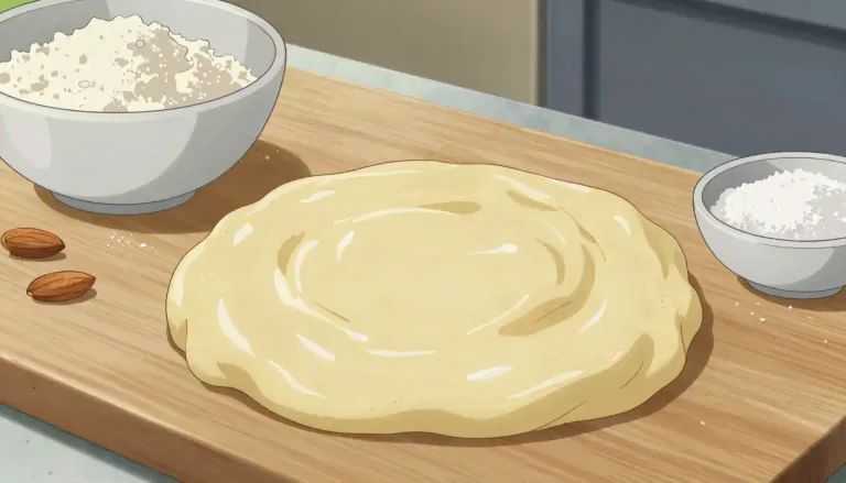 Visual representation of "marzipan" - A sweet food made from ground almonds, sugar, and egg whites.