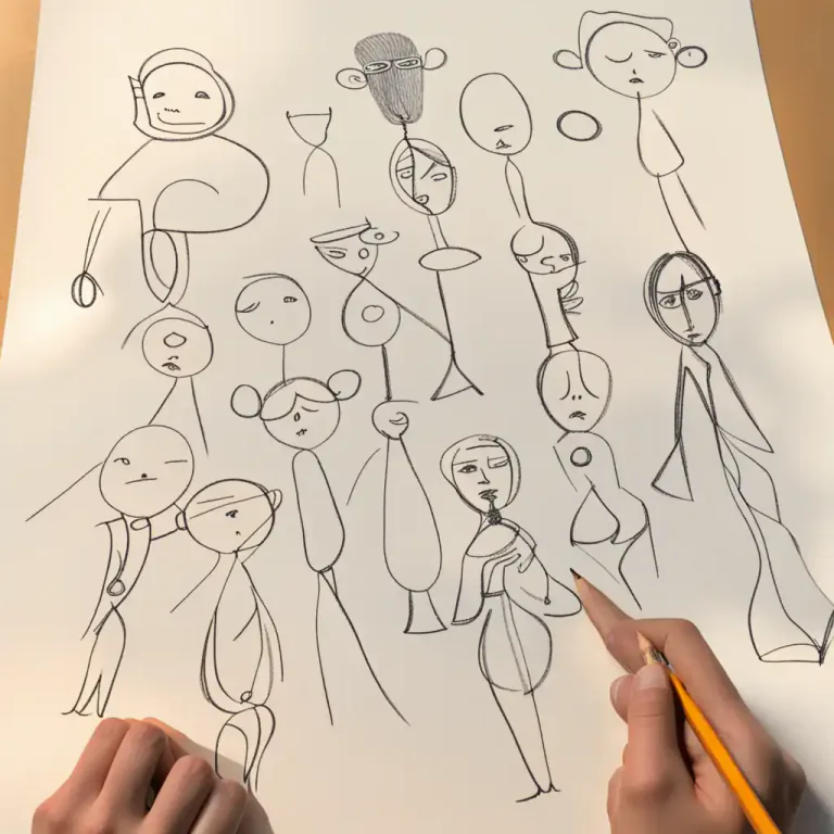 Visual representation of "sketch in" - To make a rough drawing of main features or details