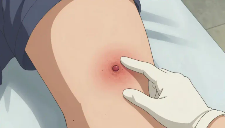 Visual representation of "chancre" - A sore or ulcer, fairly large in size, that appears at the site of infection particularly from a sexually transmitted disease such as syphilis.