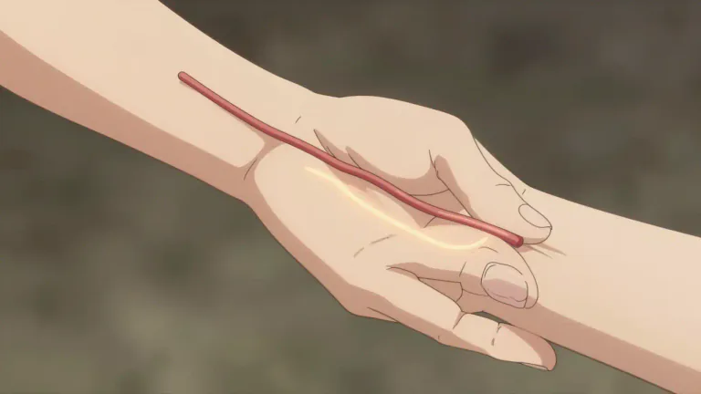 Visual representation of "radial" - Relating to the area of the arm where your radial artery is, near your thumb