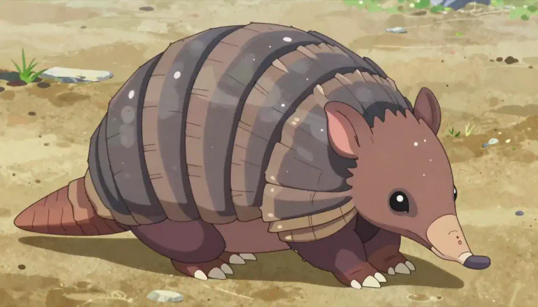 Visual representation of "armadillo" - A small animal covered with hard shell-like plates, and it can roll into a ball for protection.