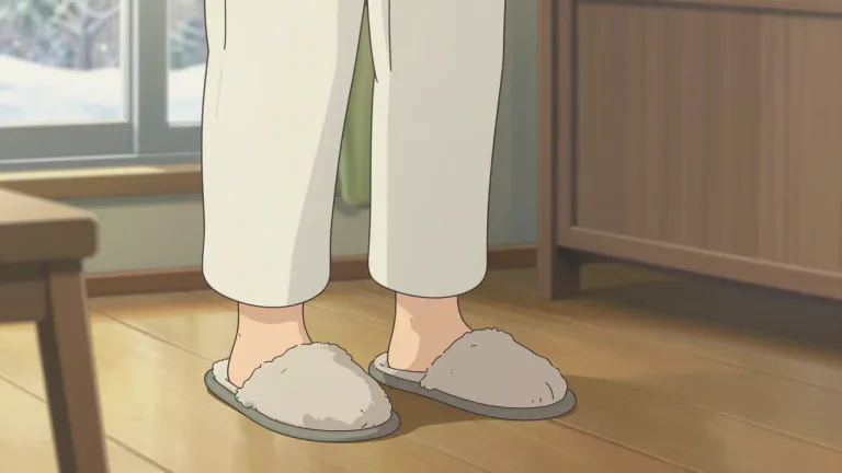 Visual representation of "slippered" - Wearing slippers, usually refers to an attire or footwear.