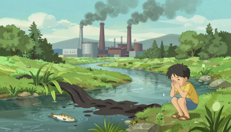 Visual representation of "pollute" - To make dirty, unclean or unhealthy, usually with harmful substances.