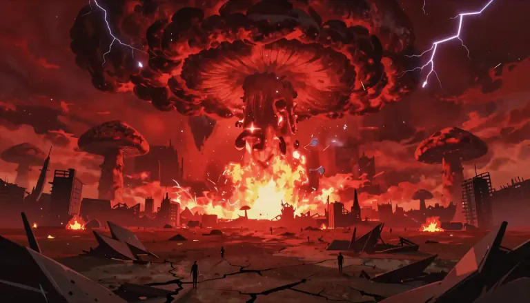 Visual representation of "armageddon" - A catastrophic and extremely destructive event, often relating to the final world-ending event as set in religious contexts.