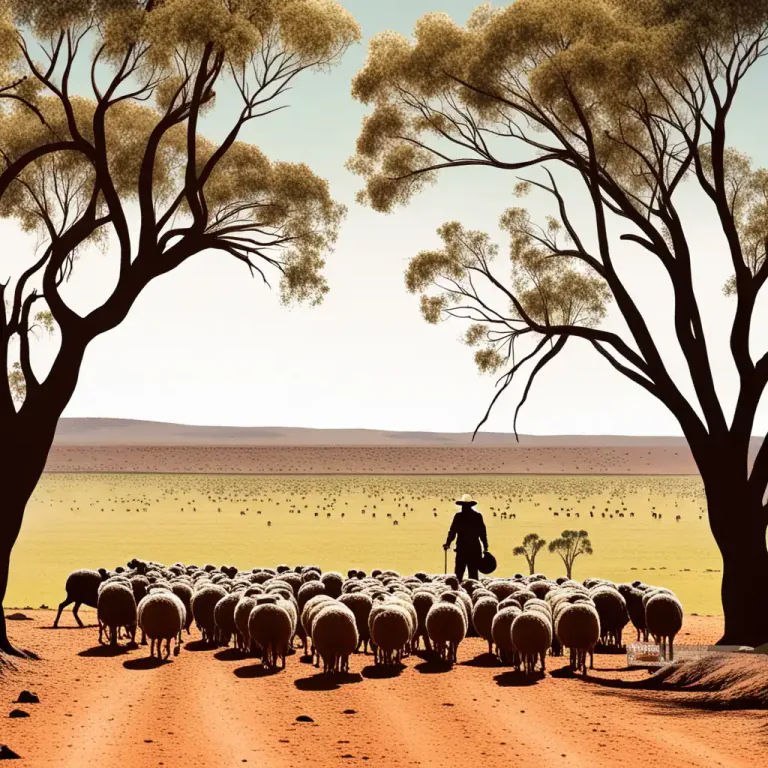 Visual representation of "drover" - In Australia, a drover is a person who moves large group of animals to different places for grazing.
