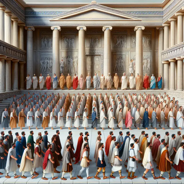 Visual representation of "strophe" - In ancient Greek drama, a section of the drama where the chorus recites verses while moving from one side of the stage to the other.