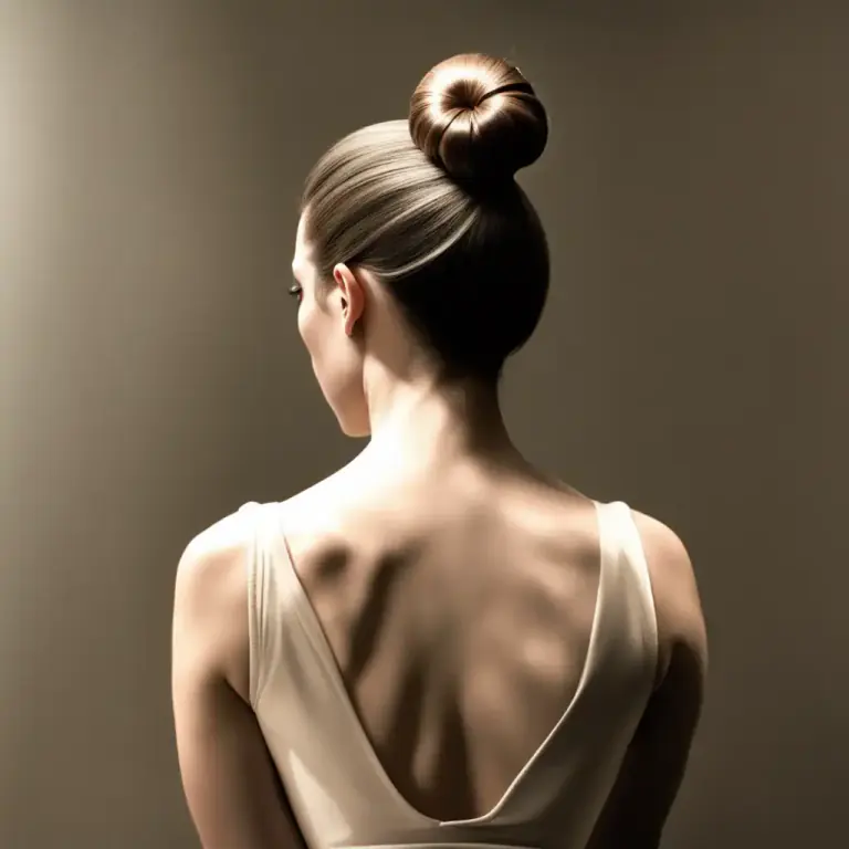 Visual representation of "bun" - A hairstyle where the hair is pulled back and twisted into a round shape at the back of the head