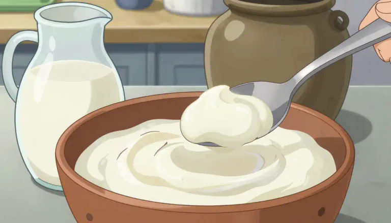 Visual representation of "yogurt" - A thick, creamy food made from milk that has been fermented (soured) by bacteria