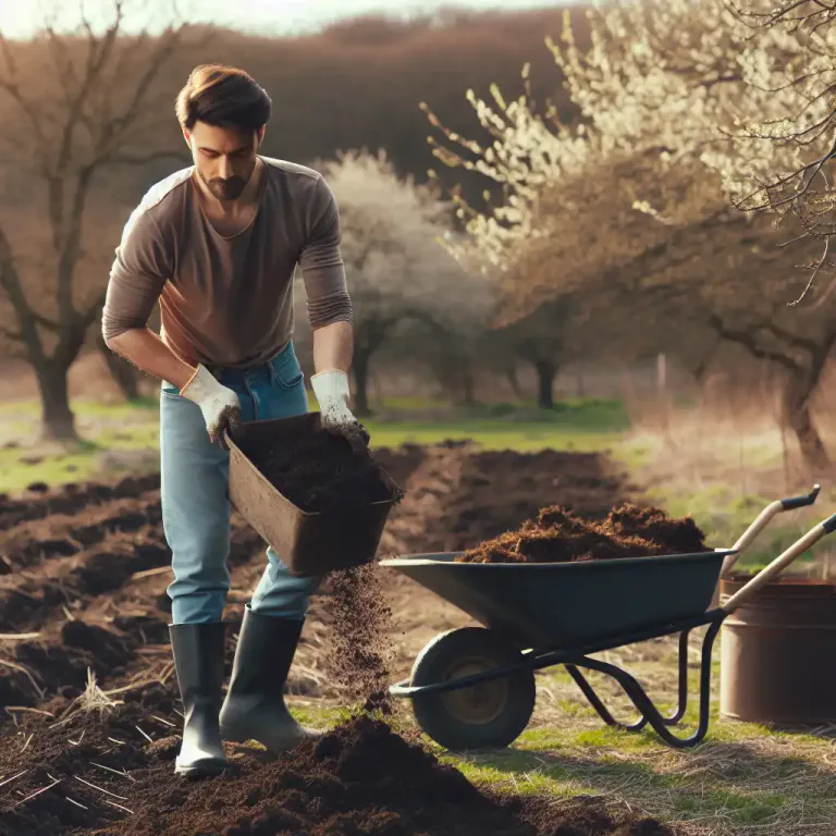 Visual representation of "manure" - To spread animal or plant waste on land to make it better for growing plants.