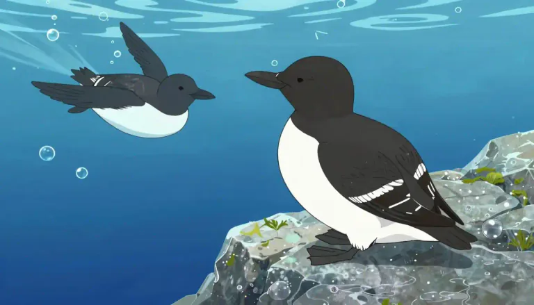 Visual representation of "auk" - A type of bird that lives near the sea and has short wings for swimming under water.