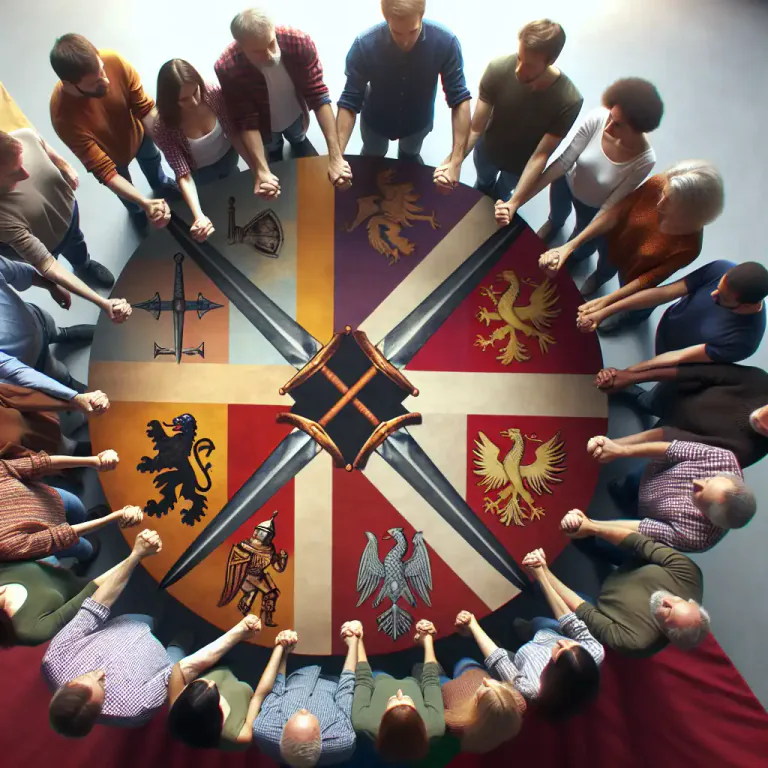 Visual representation of "confederation" - The act of forming into a group or an alliance.