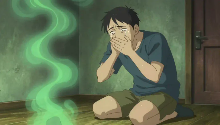 Visual representation of "nauseate" - To make someone feel as if they are about to vomit or feel really sick.