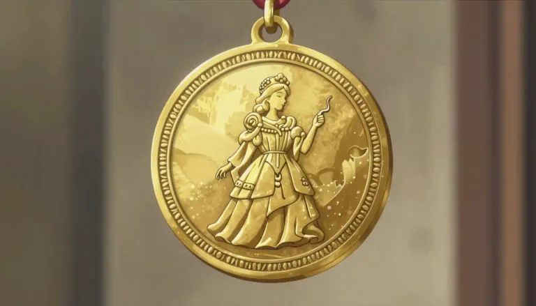 Visual representation of "medallion" - A large, round piece of metal, often with a design or image, typically worn as jewelry around the neck or awarded as a prize in a competition.