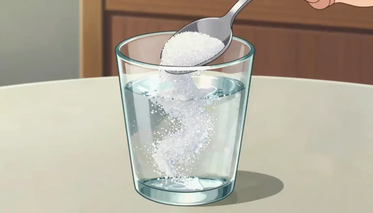 Visual representation of "dissolve" - To make a solid substance mix with a liquid and disappear