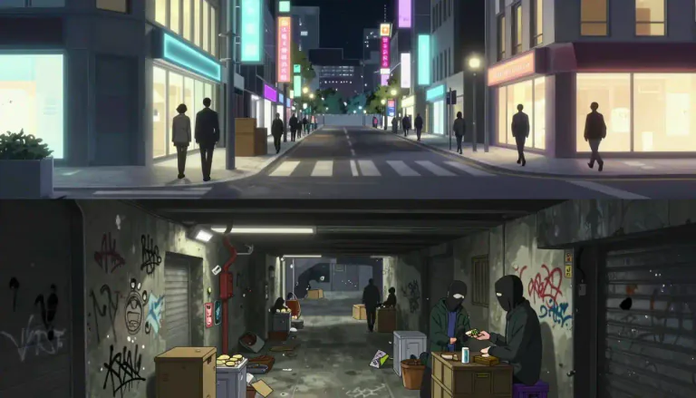 Visual representation of "underbelly" - The lower or hidden part of something