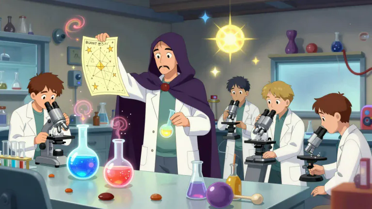 Visual representation of "pseudoscience" - A set of ideas or theories that pretend to be science but do not use scientific methods or follow scientific rules.