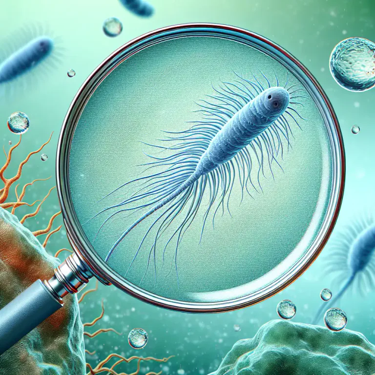 Visual representation of "flagellate" - A type of microscopic creature that moves by whipping a part of itself called a 'flagellum'.