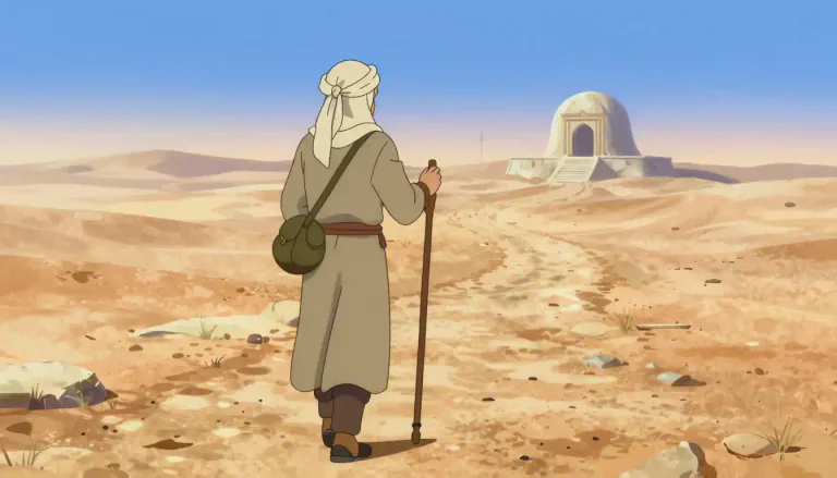 Visual representation of "pilgrim" - Someone who travels to a holy place for religious reasons