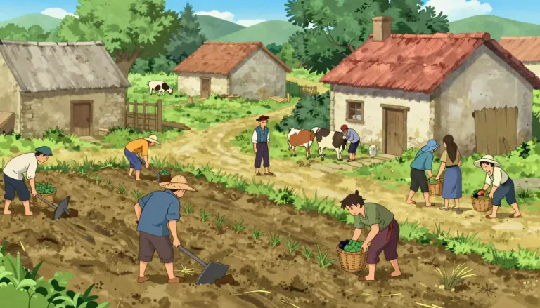 Visual representation of "peasantry" - The part of a country's population made up of farmers and their families.
